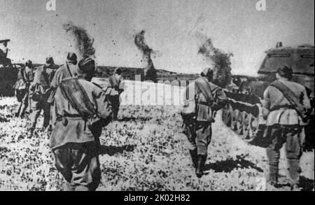 Fights at the Kursk frontline. August 1943 World War Two Russian front Stock Photo