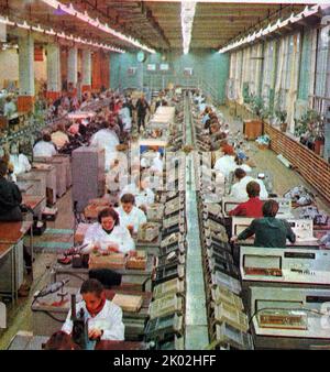 Soviet fishing collective farm in Latvia, USSR during the Soviet era. 1980 Stock Photo