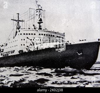 Lenin' a Soviet nuclear-powered icebreaker. Launched in 1957, it was both the world's first nuclear-powered surface ship and the first nuclear-powered civilian vessel. Lenin entered operation in 1959 and was officially decommissioned in 1989 Stock Photo