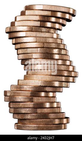 Wobbly stack with coins Stock Photo