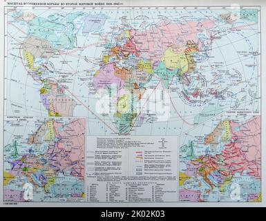 Russian map showing the extent of the armed struggle in the Second World War 1939-1945 Stock Photo