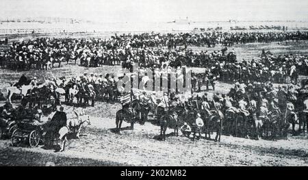 Units of the 1st Cavalry Army are preparing to move to the Southwestern Front. Maykop. 1920. Photo. Stock Photo