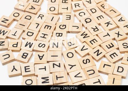 Wooden letter cubes on a white background Stock Photo
