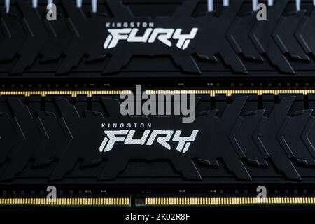 Lviv, Ukraine - September 9, 2022: DDR4 32GB (2x16GB) 3600 MHz Fury Renegade Black Kingston Fury (ex.HyperX) Stock Photo