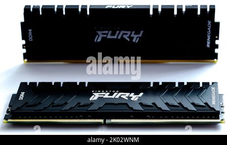 Lviv, Ukraine - September 9, 2022: DDR4 32GB (2x16GB) 3600 MHz Fury Renegade Black Kingston Fury (ex.HyperX) Stock Photo