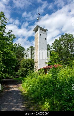 The 25 m high Uhlberg tower, built in 1963 on the Uhlberg, offers a magnificent view over the Schönbuch Nature Park and as far as the Swabian Alb. The tower is open on weekends. Stock Photo