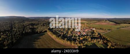 Germany, Thuringia, Ilmenau, Jesuborn, houses, streets, overview, aerial photo, panorama photo Stock Photo