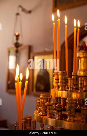 Arkadi monastery, sacrificial candles, monastery, architecture, Crete, Greece Stock Photo