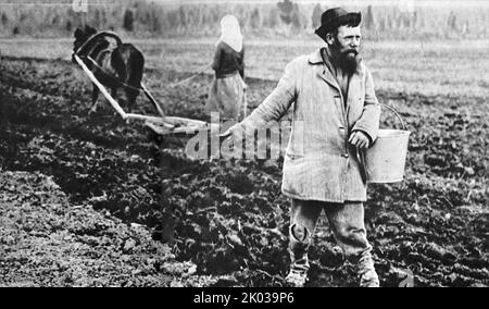 Farming in Communist collective Farm, Soviet Union, 1923. Stock Photo