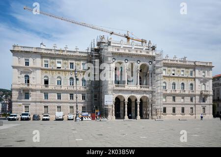 Trieste,Italy - July 26, 2022: Unity of Italy Square, home of the Prefecture of the city.In Italy - Piazza Unity d'Italia,Palazzo della Prefettura Stock Photo