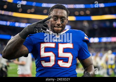 Buffalo Bills defensive end Boogie Basham (55) lines up during an NFL  football game against the Green Bay Packers, Sunday, Oct. 30, 2022, in  Orchard Park, N.Y. (AP Photo/Bryan Bennett Stock Photo - Alamy