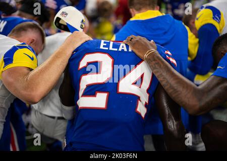 Los Angeles Rams cheerleader Kylie Yamane during a NFL game against the Buffalo  Bills, Thursday, September 8, 2022, at SoFi Stadium, in Inglewood, CA. The  Bills defeated the Rams 31-10. (Jon Endow/Image