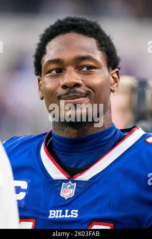 Buffalo Bills wide receiver Stefon Diggs (14) is brought down by Minnesota  Vikings linebacker Eric Kendricks (54) in the first half of an NFL football  game, Sunday, Nov. 13, 2022, in Orchard