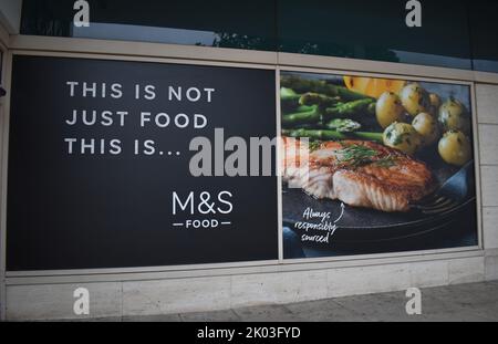 Advert in Central Milton Keynes for Marks and Spencer: 'This is not just food this is M&S food'. Stock Photo