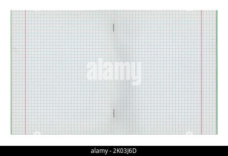 Open school notebook in a cage close-up. Page Stock Photo