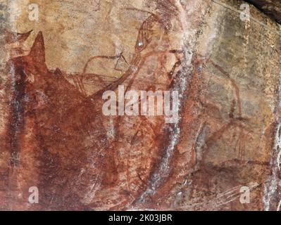 Mimi style aboriginal rock painting iof a hunter in Ubirr Kakadu ...