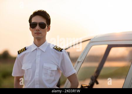 Portrait of Chinese helicopter pilot Stock Photo