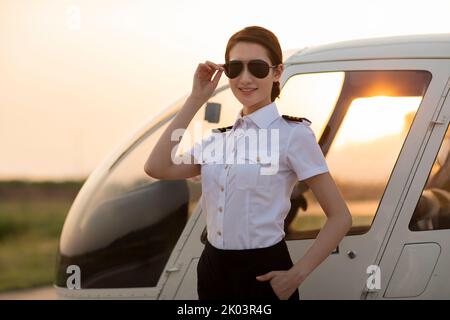 Portrait of Chinese helicopter pilot Stock Photo