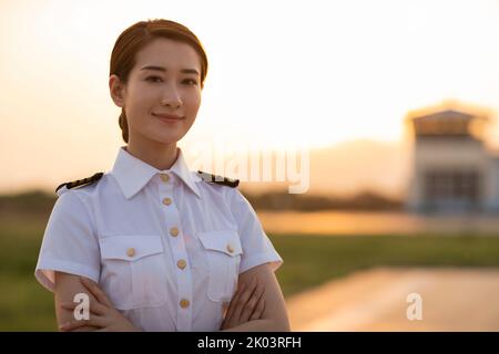 Portrait of Chinese helicopter pilot Stock Photo