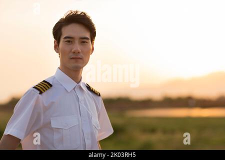 Portrait of Chinese helicopter pilot Stock Photo