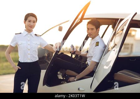 Portrait of Chinese helicopter pilots Stock Photo