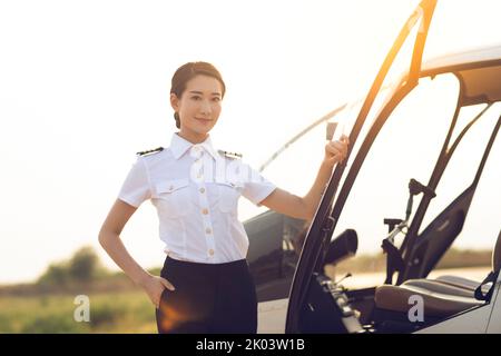 Portrait of Chinese helicopter pilot Stock Photo