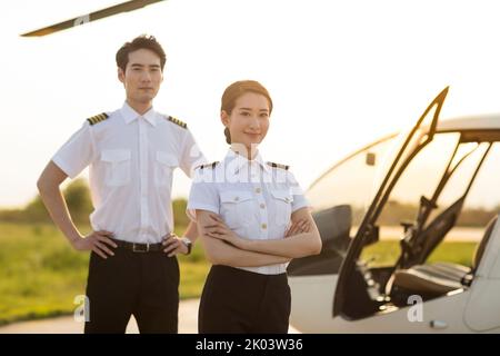 Portrait of Chinese helicopter pilots Stock Photo