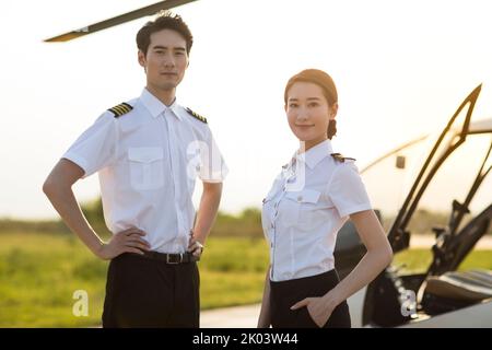 Portrait of Chinese helicopter pilots Stock Photo