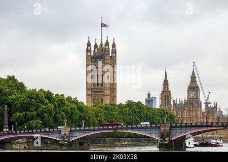 London UK. 9 September 2022. Flags remain at half-mast in Westminster after the announcement of the death of Elizabeth II, Queen of United Kingdom, who died on Thursday evening at Balmoral Castle. Photo: Horst A. Friedrichs Alamy Live News Stock Photo