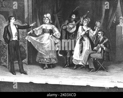 'My First Season'; Private Theatre--A Dress Rehearsal', 1890. From &quot;The Graphic. An Illustrated Weekly Newspaper&quot;, Volume 41. January to June, 1890. Stock Photo