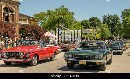 DEARBORN, MI/USA - JUNE 18, 2022: Muscle car parade at the Henry Ford (THF) Motor Muster car