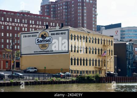 The Samsel Supply Company buildings by Cuyahoga river in the Flats area of Cleveland, Ohio Stock Photo