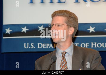 Town Hall meeting, 'The Road Ahead,' at HUD headquarters, featuring Secretary Shaun Donovan and other senior officials. Stock Photo