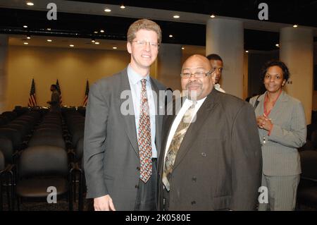 Town Hall meeting, 'The Road Ahead,' at HUD headquarters, featuring Secretary Shaun Donovan and other senior officials. Stock Photo