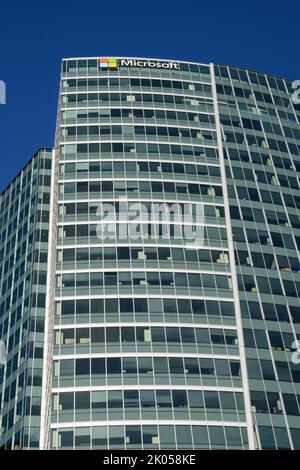 Bellevue, WA, USA - September 08, 2022; Microsoft office tower in Bellevue with name and logo Stock Photo