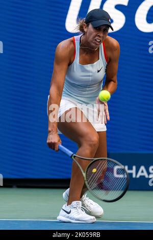 Madison Keys (USA) competing at the 2022 US Open. Stock Photo