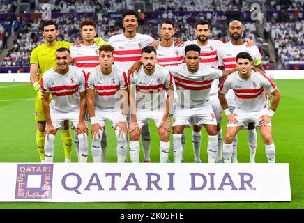 Doha, Qatar. 9th Sep, 2022. Zamalek's players pose for a team group photo ahead of the Lusail Super Cup football match between Saudi Arabia's Al-Hilal and Egypt's Zamalek at the Lusail Stadium in Doha, Qatar, Sept. 9, 2022. Credit: Nikku/Xinhua/Alamy Live News Stock Photo