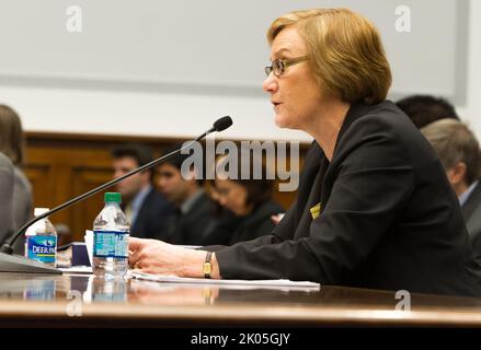 Testimony of Federal Housing Administration Commissioner Carol Galante at hearing of House Financial Services Committee, Capitol Hill. Stock Photo