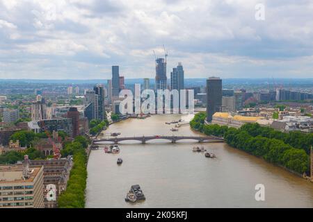 Aerial view of the modern Vauxhall skyline with illuminated skyscrapers ...