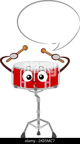 Illustration of Mascot Snare Drum Musical Instrument Holding Wooden Stick with Speech Bubble Stock Photo