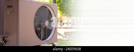 Air condition outdoor unit compressor install outside the house,Condenser unit in central air conditioning systems. Stock Photo