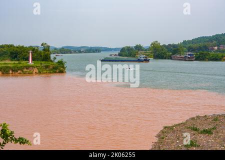 Sanjiangkou, Nanning, Guangxi, China, the dividing line where the two rivers meet Stock Photo