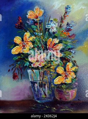 Flowers in a Vase Original oil painting on canvas. A bouquet of wild ...