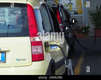 LPG gas filling stations and cars Stock Photo