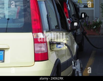 LPG gas filling stations and cars Stock Photo