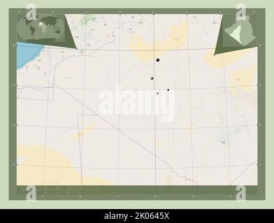 Adrar, province of Algeria. Open Street Map. Locations of major cities of the region. Corner auxiliary location maps Stock Photo