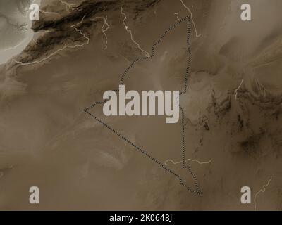 Adrar, province of Algeria. Elevation map colored in sepia tones with lakes and rivers Stock Photo