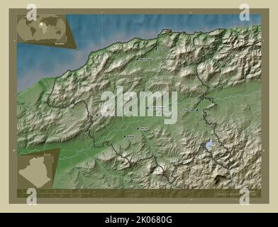 Chlef, province of Algeria. Colored elevation map with lakes and rivers ...