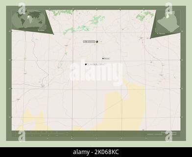 El Bayadh, province of Algeria. Open Street Map. Locations and names of major cities of the region. Corner auxiliary location maps Stock Photo