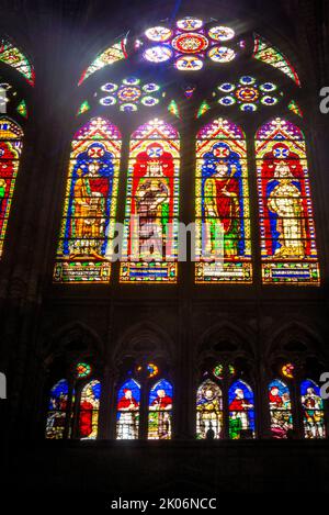 The glazed triforium where windows fill almost the entire wall, a feature of Rayonnant Gothic in the  Basilica of Saint-Denis, a cathedral of singular Stock Photo